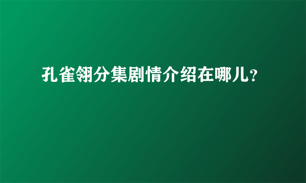 孔雀翎分集剧情介绍在哪儿？