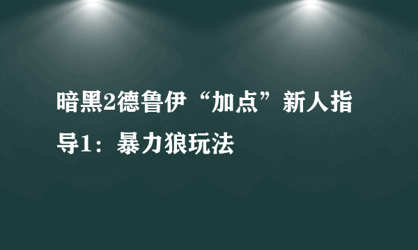 暗黑2德鲁伊“加点”新人指导1：暴力狼玩法
