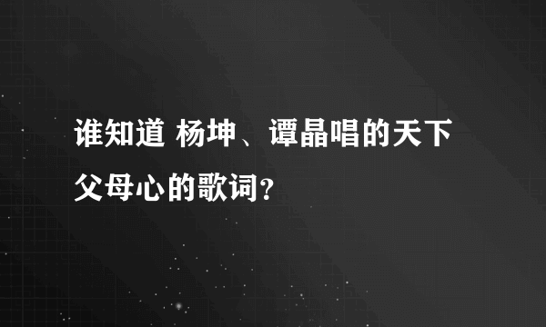 谁知道 杨坤、谭晶唱的天下父母心的歌词？