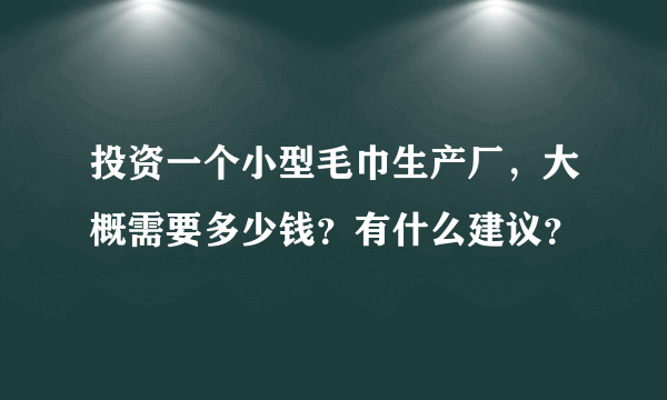 投资一个小型毛巾生产厂，大概需要多少钱？有什么建议？