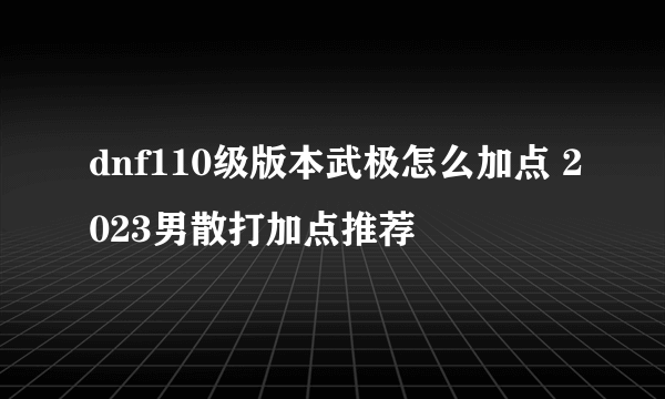 dnf110级版本武极怎么加点 2023男散打加点推荐