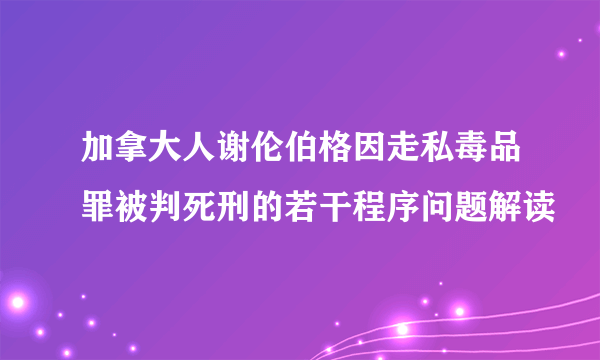 加拿大人谢伦伯格因走私毒品罪被判死刑的若干程序问题解读