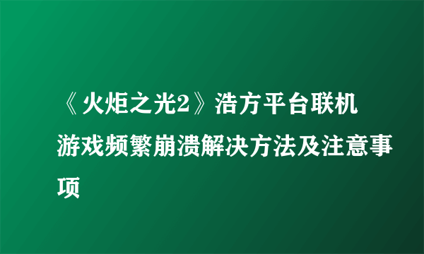 《火炬之光2》浩方平台联机游戏频繁崩溃解决方法及注意事项