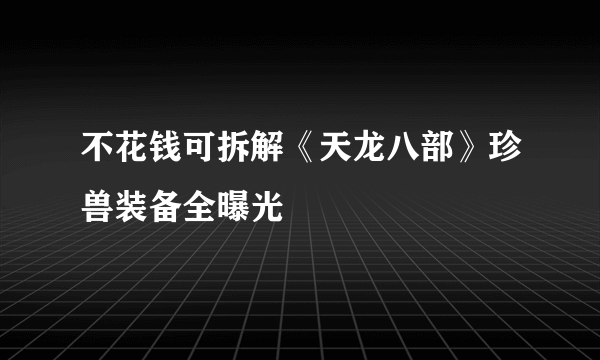 不花钱可拆解《天龙八部》珍兽装备全曝光