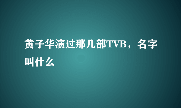 黄子华演过那几部TVB，名字叫什么