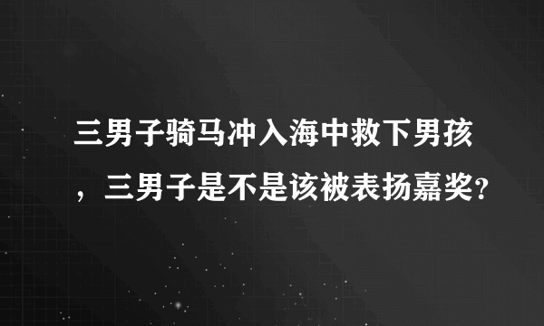 三男子骑马冲入海中救下男孩，三男子是不是该被表扬嘉奖？
