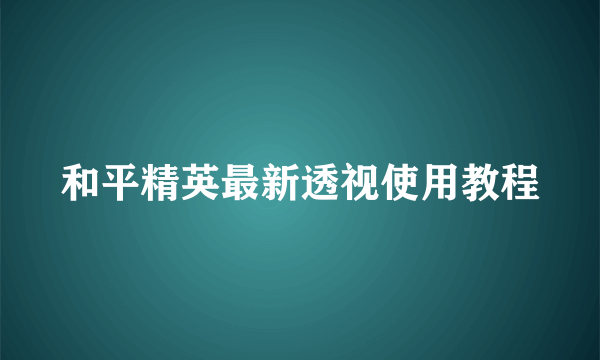 和平精英最新透视使用教程