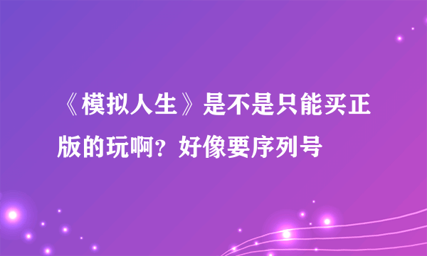 《模拟人生》是不是只能买正版的玩啊？好像要序列号