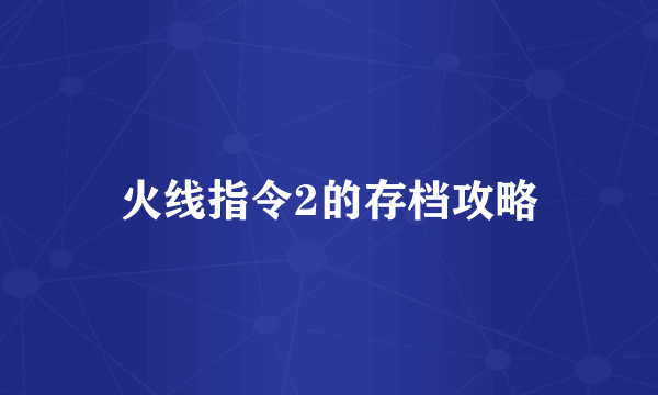 火线指令2的存档攻略
