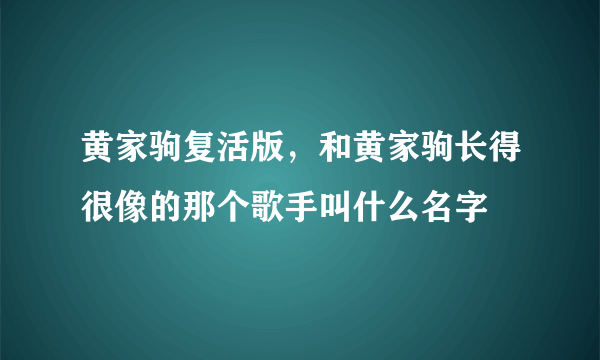 黄家驹复活版，和黄家驹长得很像的那个歌手叫什么名字
