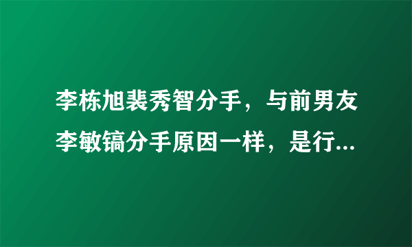 李栋旭裴秀智分手，与前男友李敏镐分手原因一样，是行程惹的祸？
