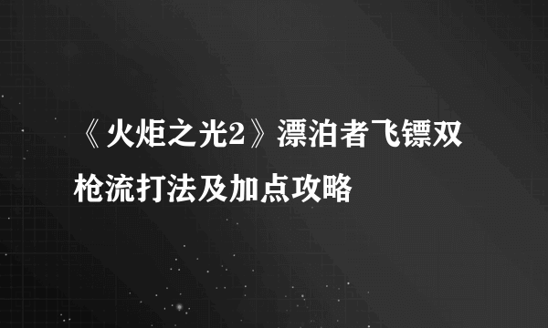 《火炬之光2》漂泊者飞镖双枪流打法及加点攻略