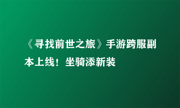 《寻找前世之旅》手游跨服副本上线！坐骑添新装