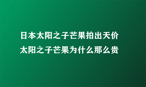 日本太阳之子芒果拍出天价 太阳之子芒果为什么那么贵