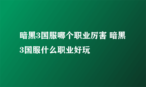 暗黑3国服哪个职业厉害 暗黑3国服什么职业好玩