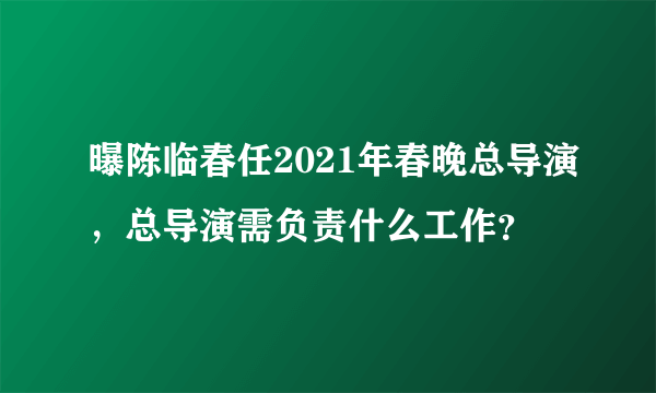 曝陈临春任2021年春晚总导演，总导演需负责什么工作？