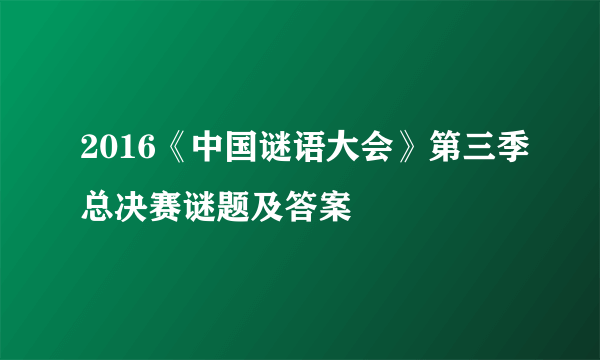2016《中国谜语大会》第三季总决赛谜题及答案