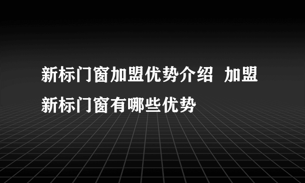 新标门窗加盟优势介绍  加盟新标门窗有哪些优势