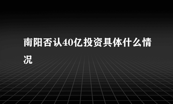 南阳否认40亿投资具体什么情况