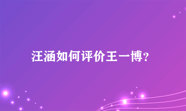 汪涵如何评价王一博？