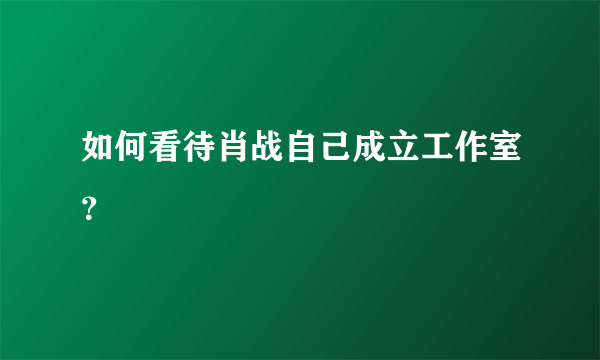 如何看待肖战自己成立工作室？
