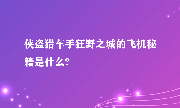侠盗猎车手狂野之城的飞机秘籍是什么?