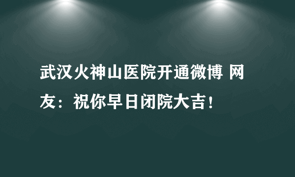武汉火神山医院开通微博 网友：祝你早日闭院大吉！