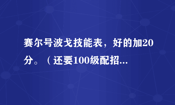 赛尔号波戈技能表，好的加20分。（还要100级配招，要详细！！！！！！！！！！！