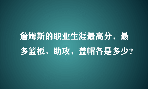 詹姆斯的职业生涯最高分，最多篮板，助攻，盖帽各是多少？