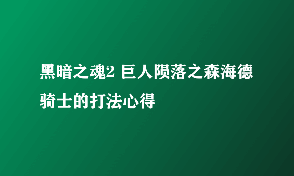 黑暗之魂2 巨人陨落之森海德骑士的打法心得