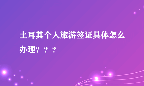 土耳其个人旅游签证具体怎么办理？？？