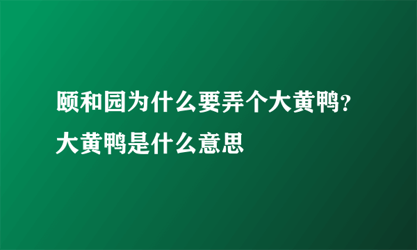 颐和园为什么要弄个大黄鸭？大黄鸭是什么意思