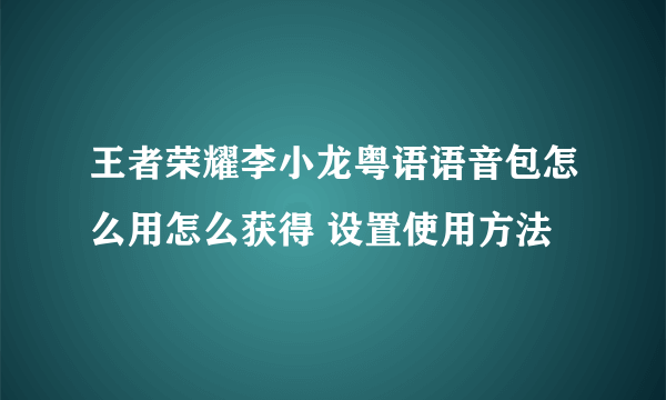 王者荣耀李小龙粤语语音包怎么用怎么获得 设置使用方法