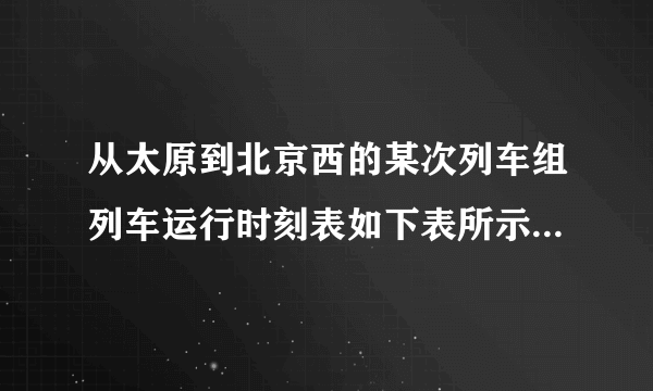 从太原到北京西的某次列车组列车运行时刻表如下表所示，已知该列车从阳泉北到石家庄北的平均速度为153km/h，请你计算：(最后结果保留整数)站次站名到达时间开车时间停车时间里程1太原起点站08：42—02阳泉北09：2109：221min121km3石家庄北10：0310：041min4北京西12：42终点—508km根据列车运行时刻表回答下列问题：(1)阳泉北到石家庄北的距离；(2)列车由太原到北京西全程的平均速度。