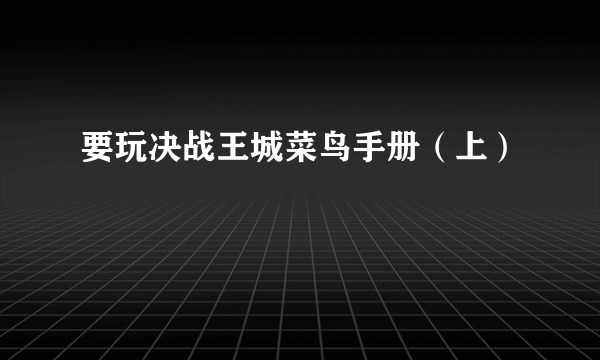 要玩决战王城菜鸟手册（上）