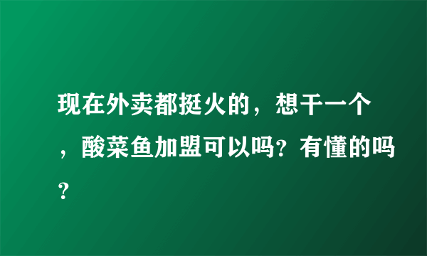 现在外卖都挺火的，想干一个，酸菜鱼加盟可以吗？有懂的吗？