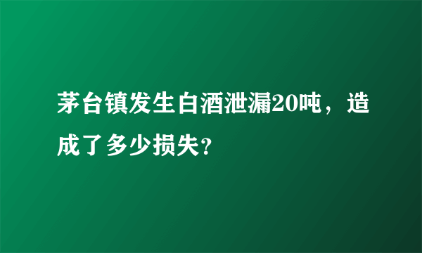 茅台镇发生白酒泄漏20吨，造成了多少损失？