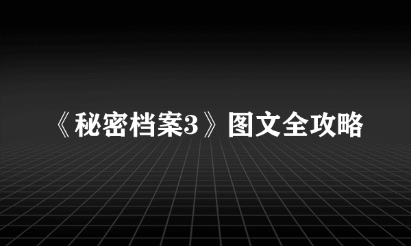 《秘密档案3》图文全攻略
