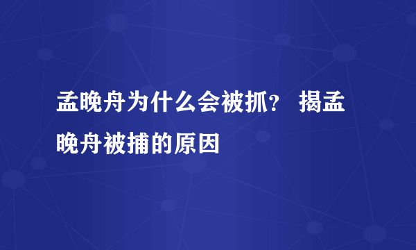 孟晚舟为什么会被抓？ 揭孟晚舟被捕的原因