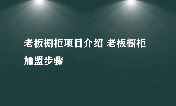老板橱柜项目介绍 老板橱柜加盟步骤