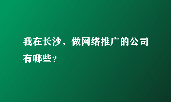 我在长沙，做网络推广的公司有哪些？