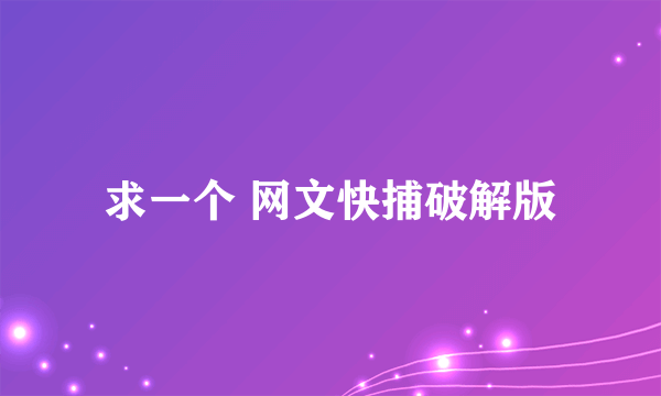 求一个 网文快捕破解版