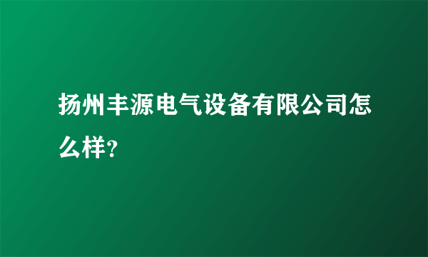 扬州丰源电气设备有限公司怎么样？