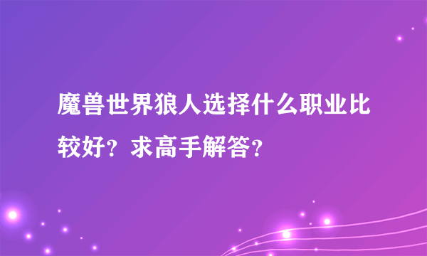 魔兽世界狼人选择什么职业比较好？求高手解答？